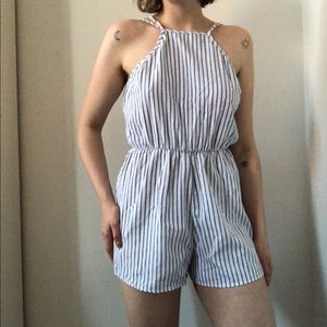 Striped linen halter romper